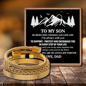 Dad To Son - My Little Boy Roman Numeral Bangle Weave Bracelets Set
