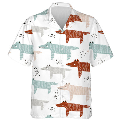 Hand Drawn Wolf Trendy On White Hawaiian Shirt, Hawaiian For Gift