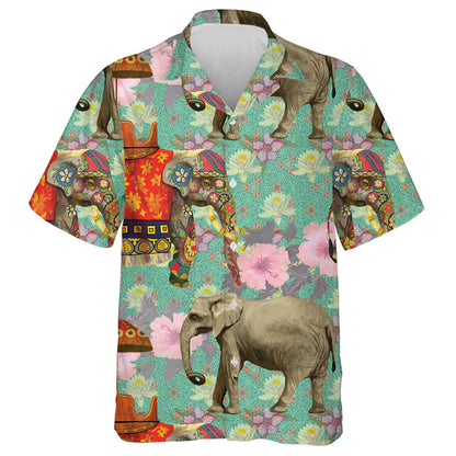 Indian Elephants And Chair With Florals Hawaiian Shirt, Hawaiian For Gift