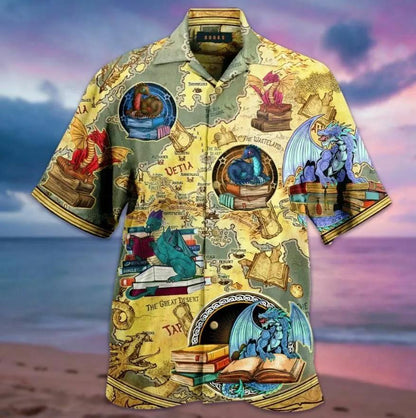 Books Dragon Hawaiian Aloha Shirt Unisex Shorts Sleeve Colorful Hawaiian Shorts Beach Short Sleeve,Hawaiian Shirt Gift, Christmas Gift