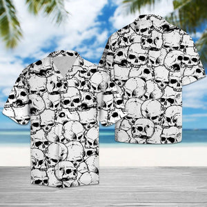 Abundant Gothic White Skull Background Hawaiian Shirt, Hawaiian For Gift