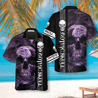 Gothic Skull Purple Smoke Skull Themed Hawaiian Shirt,Hawaiian Shirt Gift, Christmas Gift