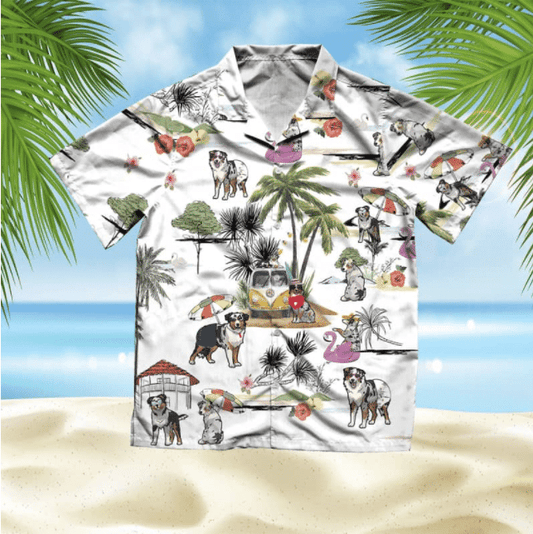 Australian Shepherd Beach Style Pretty Ornamental Hawaiian Shirt,Hawaiian Shirt Gift, Christmas Gift