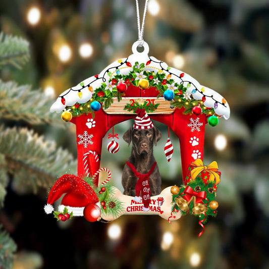 Chocolate Labrador -Christmas House Two Sided Christmas Plastic Hanging Ornament, Happy Christmas Ornament, Christmas Gift, Christmas Decoration