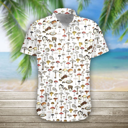 Mushroom On White Crazy Ornamental Hawaiian Shirt,Hawaiian Shirt Gift, Christmas Gift