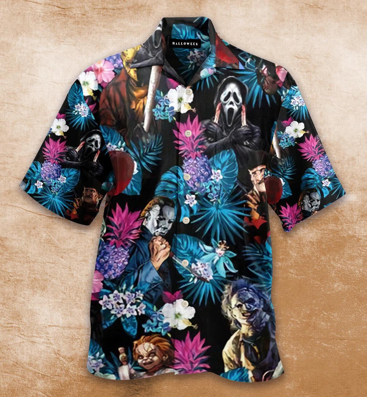 Cloigeann Uafásach le Patrún Duille Hibiscus Tropical Léine Haváí, Bronntanas Léine Haváís, Bronntanas Nollag