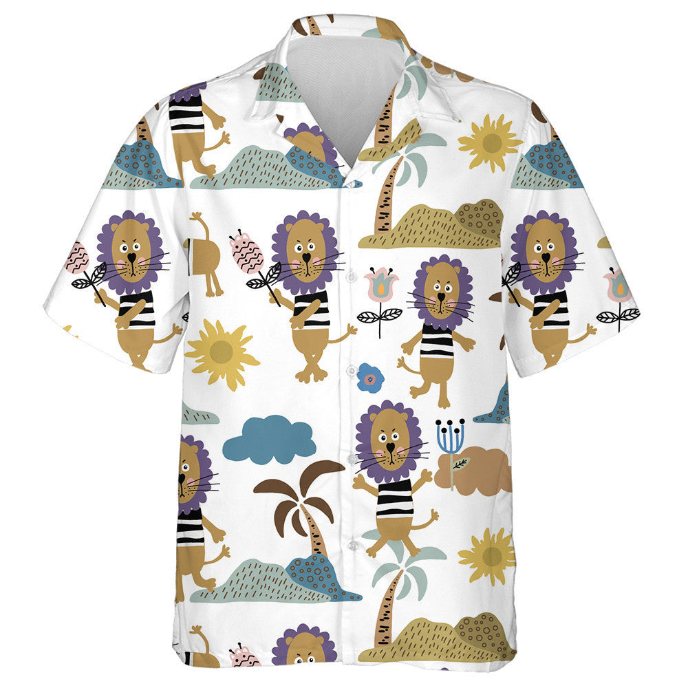 Lion Palm Tree Sun Mountain And Flower Hawaiian Shirt, Hawaiian Shirt Gift, Christmas Gift