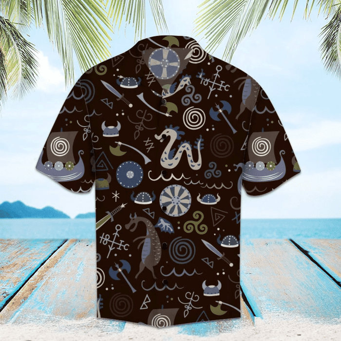 Amazing Viking Pattern Black Theme Hawaiian Shirt, Hawaiian For Gift