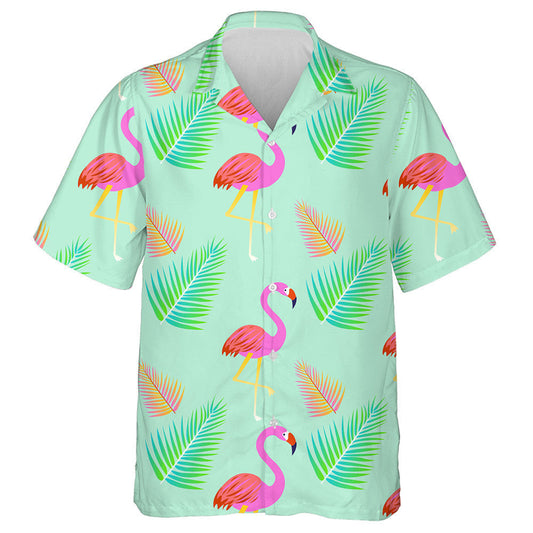 Bright Pink Flamingo Birds And Palm Leaves Hawaiian Shirt, Hawaiian Shirt Gift, Christmas Gift