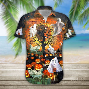 White Ghost Halloween Crazy Ornamental Hawaiian Shirt, Hwaiian For Gift