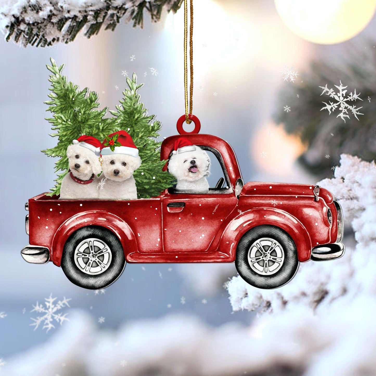 bichon frise Red Car Christmas Ornament, Christmas Ornament Gift, Christmas Gift, Christmas Decoration