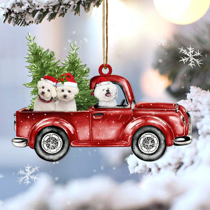 bichon frise Red Car Christmas Ornament, Christmas Ornament Gift, Christmas Gift, Christmas Decoration