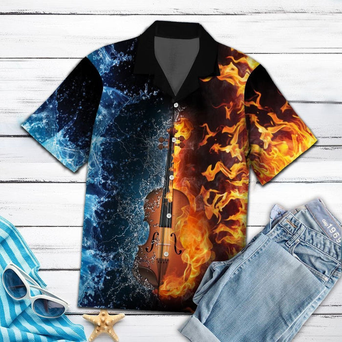 Amazing Violin With Water And Fire Themed Hawaiian Shirt, Hawaiian Shirt Gift, Christmas Gift