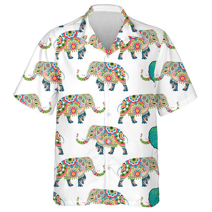 Colorful Elephant Decorated Mandala On White Background Hawaiian Shirt, Hawaiian Shirt Gift, Christmas Gift