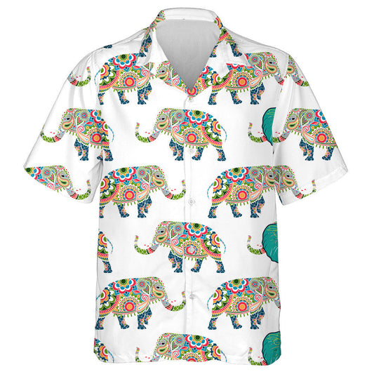 Colorful Elephant Decorated Mandala On White Background Hawaiian Shirt, Hawaiian Shirt Gift, Christmas Gift