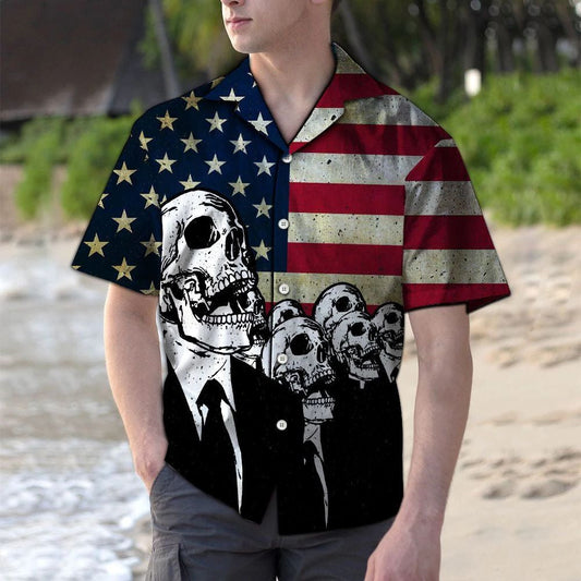 Skull Man With Grunge Flag Hawaiian Shirt,Hawaiian Shirt Gift, Christmas Gift