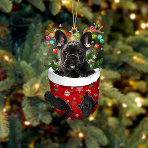 Black French Bulldog In Snow Pocket Christmas Ornament Flat Acrylic Dog Ornament, Christmas Shape Ornament, Happy Christmas Ornament, Christmas Ornament Gift, Christmas Gift, Christmas Decoration