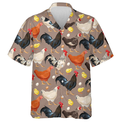 Colorful Chicken Rooster And Hen With Egg Hawaiian Shirt, Hawaiian Shirt Gift, Christmas Gift