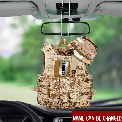 Personalized Flat Acrylic Car Hanging Ornament Military Uniform Vest & Hat, Christmas Decoration