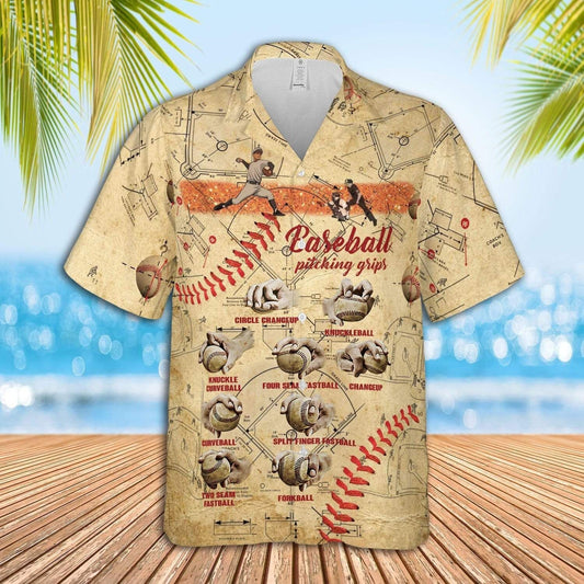 Vintage Baseball Pitching Grips Design Hawaiian Shirt, Hwaiian For Gift