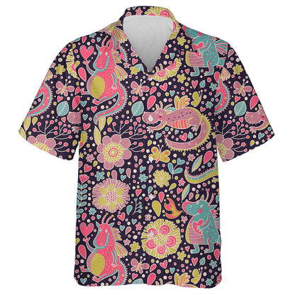 Sweet Background With Flowers And Cartoon Dragons Hawaiian Shirt, Hawaiian Shirt Gift, Christmas Gift
