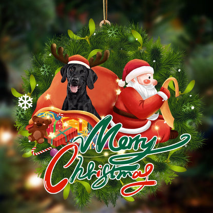 Black Labrador-Santa & dog Hanging Christmas Plastic Hanging Ornament, Christmas Ornament Gift, Christmas Gift, Christmas Decoration