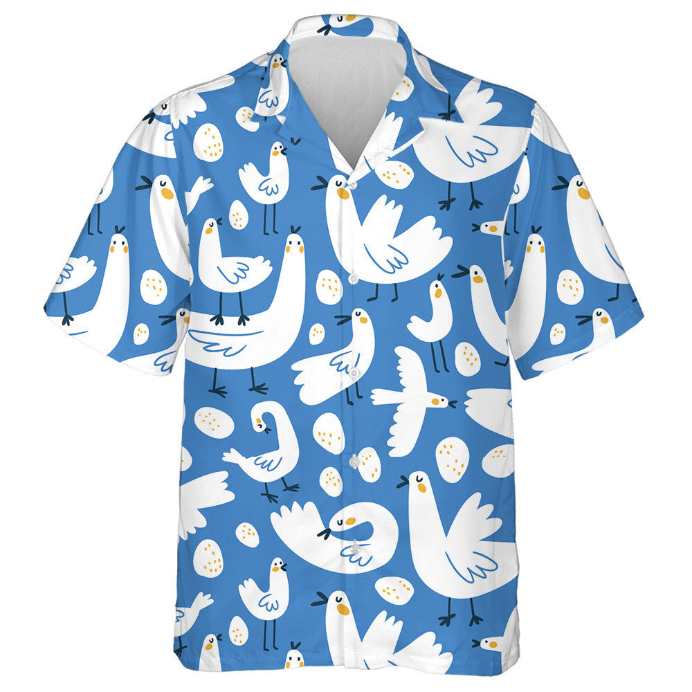 Hand Drawn Cute Stylized Duck And Eggs Hawaiian Shirt, Hawaiian Shirt Gift, Christmas Gift