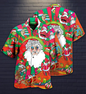 Hippie Santa Claus Merry Christmas Vintage Style Design Hawaiian Shirt, Hawaiian Shirt Gift, Christmas Gift