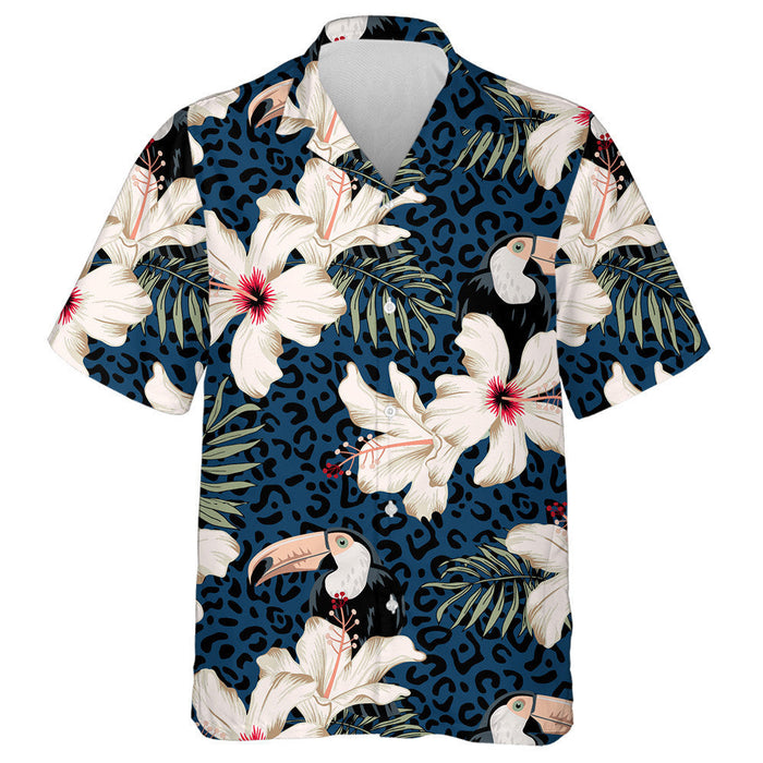 Toucans Hibiscus Flowers And Palm Leaves On Leopard Skin Hawaiian Shirt, Hawaiian Shirt Gift, Christmas Gift
