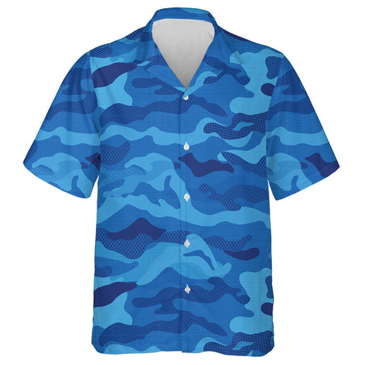 Military Aqua Blue Grid Camouflage Pattern Hawaiian Shirt, Hawaiian Shirt Gift, Christmas Gift