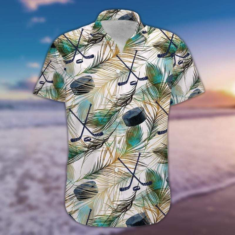 Simple Hockey Puck And Stick White Hawaiian Shirt,Hawaiian Shirt Gift, Christmas Gift