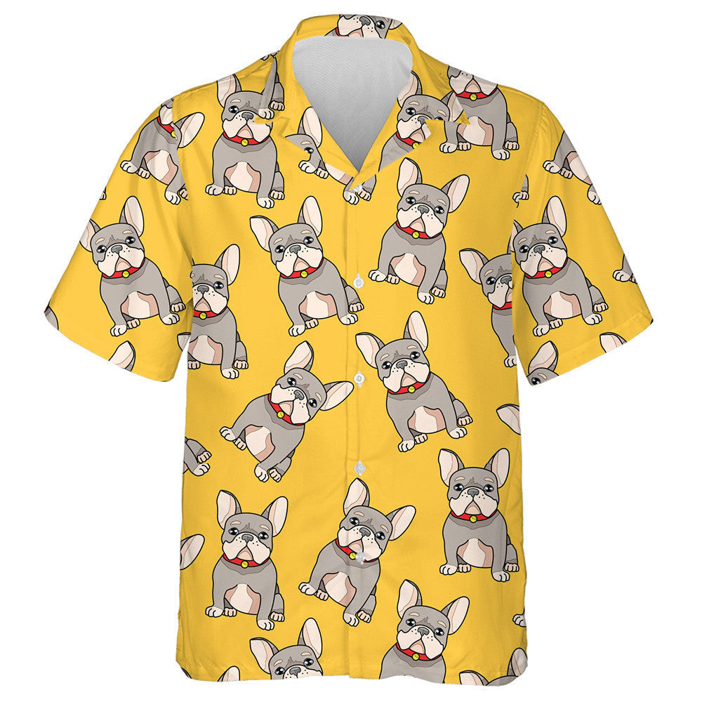 Cartoon Bulldog On Bright Yellow Background Hawaiian Shirt, Hawaiian For Gift