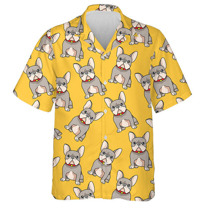 Cartoon Bulldog On Bright Yellow Background Hawaiian Shirt, Hawaiian For Gift