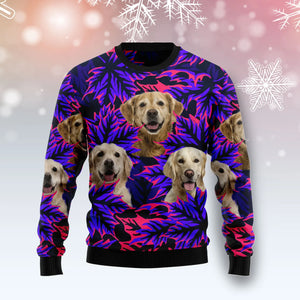 Golden Retriever Leaves unisex womens & mens, couples matching, friends, funny family ugly christmas holiday sweater gifts,Christmas Ugly Sweater