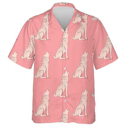 Sketch Howling Wolf In Vintage Style Hawaiian Shirt,Hawaiian Shirt Gift, Christmas Gift