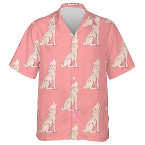 Sketch Howling Wolf In Vintage Style Hawaiian Shirt,Hawaiian Shirt Gift, Christmas Gift