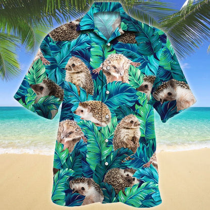 Stunning Tropical Jungle Hedgehog Lovers Design Hawaiian Shirt, Hawaiian Shirt Gift, Christmas Gift