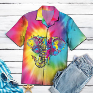 Amazing Elephant Head Art On Tie Dye Pattern Hawaiian Shirt, Hawaiian Shirt Gift, Christmas Gift