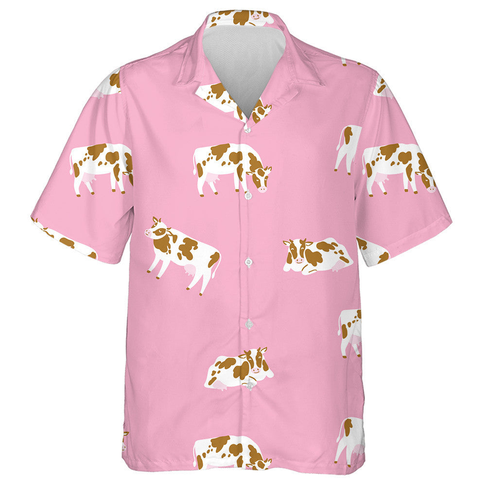 Cute Cow Cattle On Pink Background Hawaiian Shirt,Hawaiian Shirt Gift, Christmas Gift