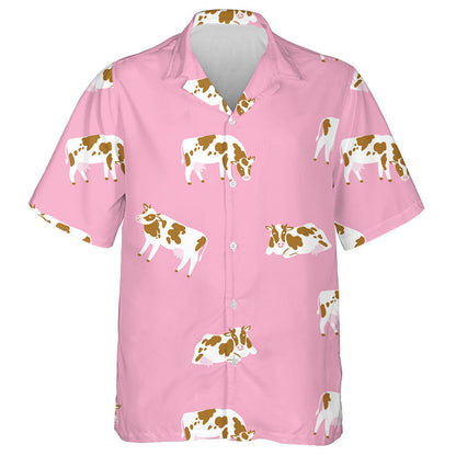 Cute Cow Cattle On Pink Background Hawaiian Shirt,Hawaiian Shirt Gift, Christmas Gift