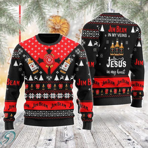 Jim Beam In My Veins Jesus In My Heart Ugly Sweater,Christmas Ugly Sweater,Christmas Gift,Gift Christmas 2022