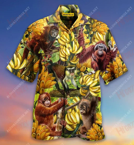 Smile Like A Monkey With A New Banana Unisex Hawaiian Shirt Summer Short Sleeve Hawaiian Crazy Shirts Hawaiian Shirts For Men, Hawaiian Shirt Gift, Christmas Gift