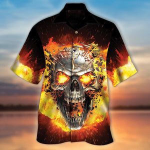 Iron Skull Hot Flame Fire Themed Hawaiian Shirt,Hawaiian Shirt Gift, Christmas Gift