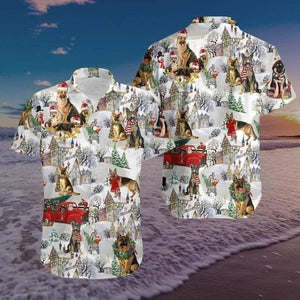 Christmas Spirit Cute German Shepherds Design Hawaiian Shirt, Hawaiian Shirt Gift, Christmas Gift.