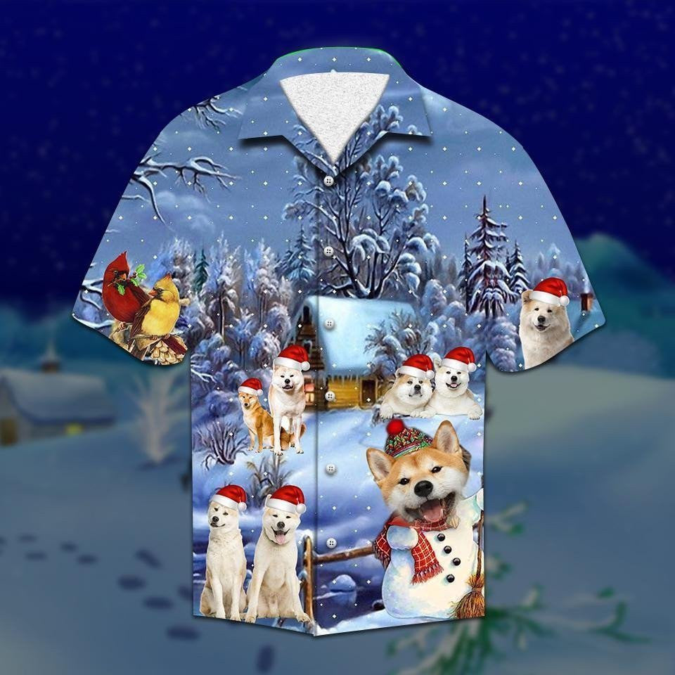 Cute Akita In Santa Hat Merry Christmas Hawaiian Shirt, Hawaiian Shirt Gift, Christmas Gift
