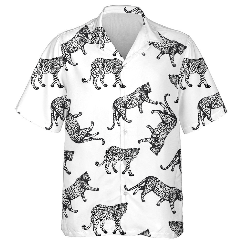 Sketch Style Leopards Isolated On White Background Hawaiian Shirt, Hawaiian Shirt Gift, Christmas Gift