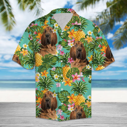Tropical Pineapple Bloodhound Mix Light Blue Theme Hawaiian Shirt, Hawaiian Shirt Gift, Christmas Gift