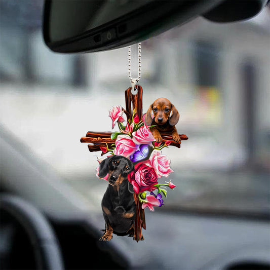 Dachshund Roses And Jesus Car Hanging Ornament Car Accessories Hanging From Mirror , Christmas Gift,Christmas Decoration