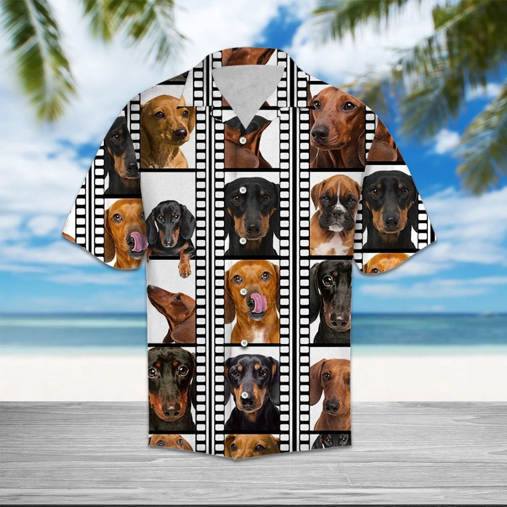 Happy Moment Of Dachshund In Film Pattern Hawaiian Shirt, Hawaiian Shirt Gift, Christmas Gift