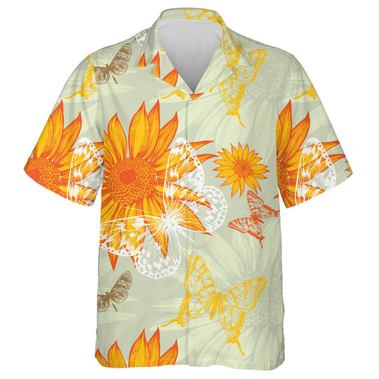 Beautiful Summer Insects And Ornage Sunflower Pattern Hawaiian Shirt, Hawaiian Shirt Gift, Christmas Gift